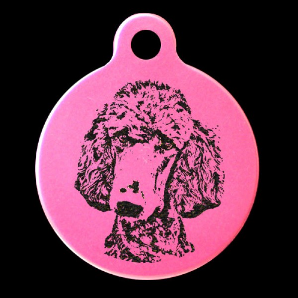 Poodle Curious View Engraved 31mm Large Round Pet Dog ID Tag